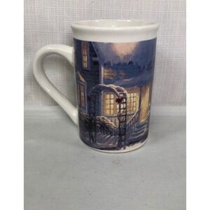 Thomas Kinkade Holiday Blessings Mug 2010 Winter Snow Scene Christmas Tree 4.5"